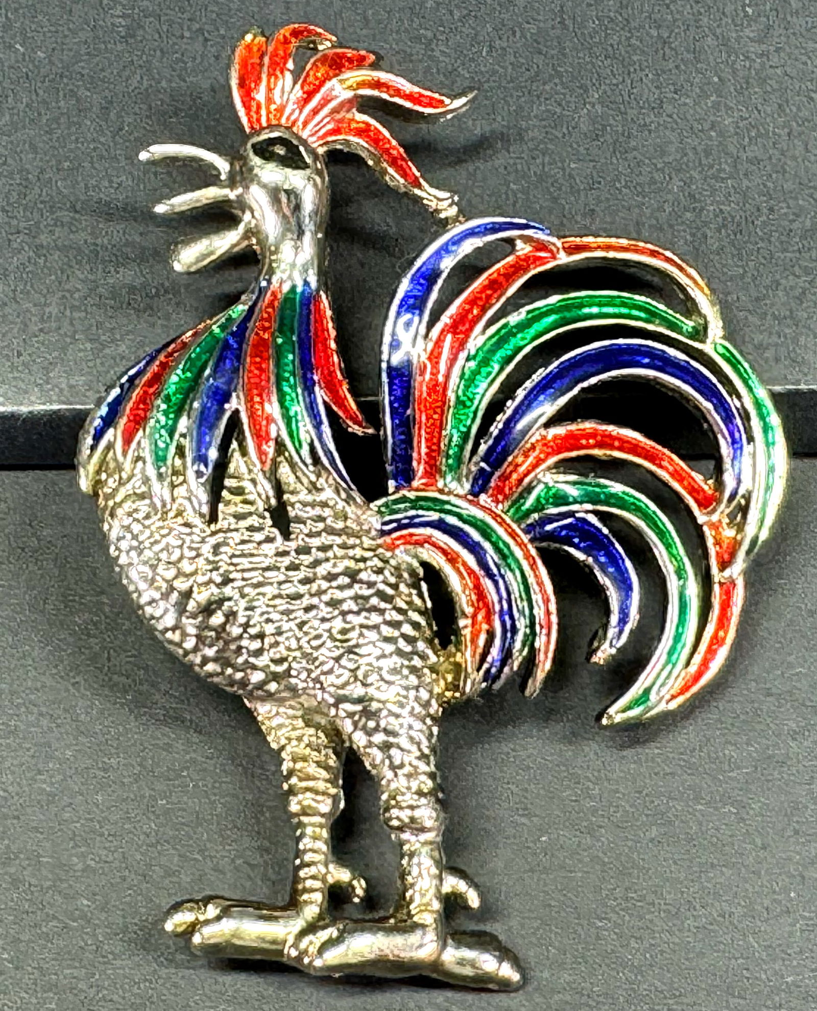 Vintage enamel silvertone metal large rooster pin brooch. (1 of 7)