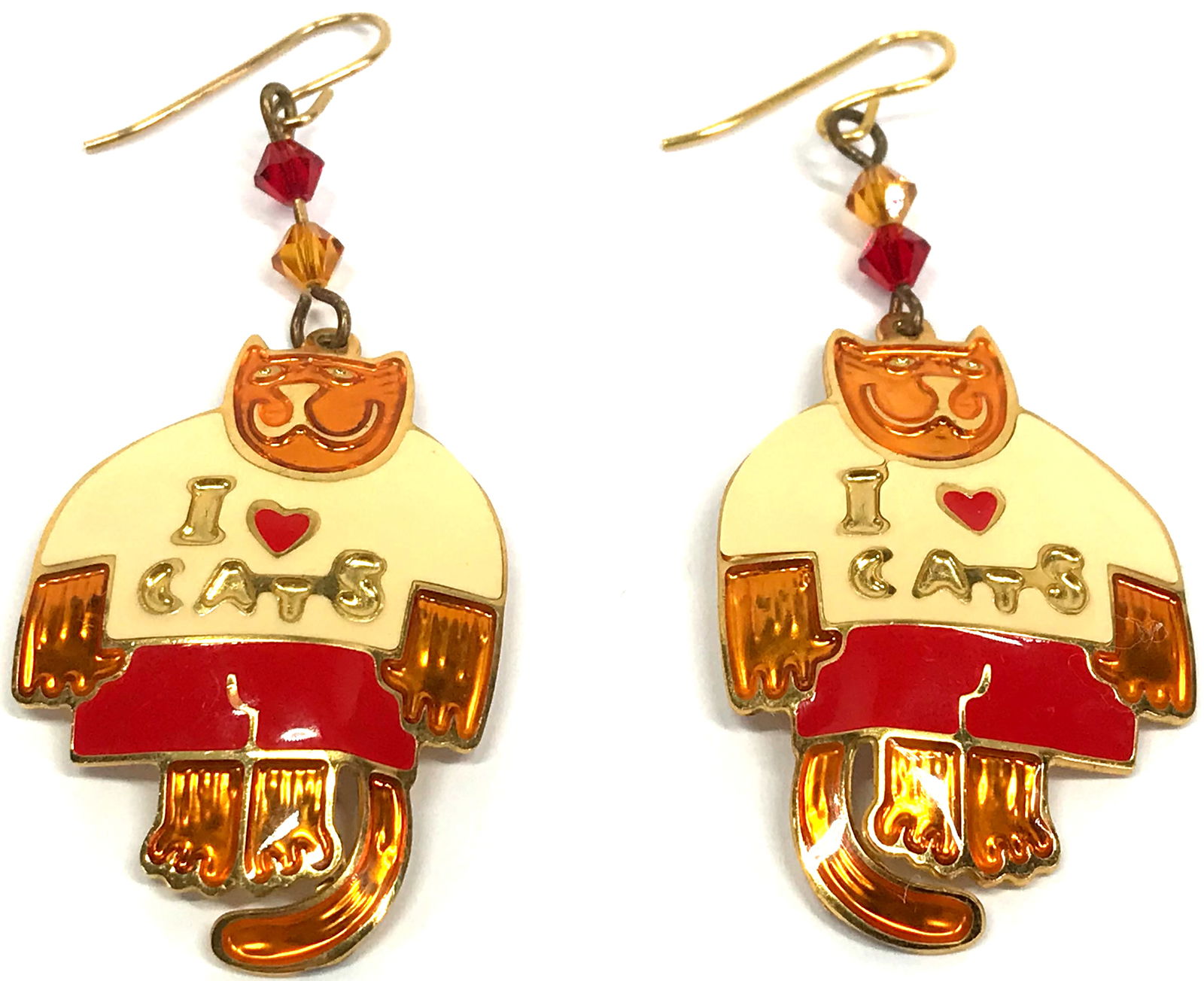 Vintage Berebi I Love Cats enamel goldtone metal hook earrings. (1 of 4)