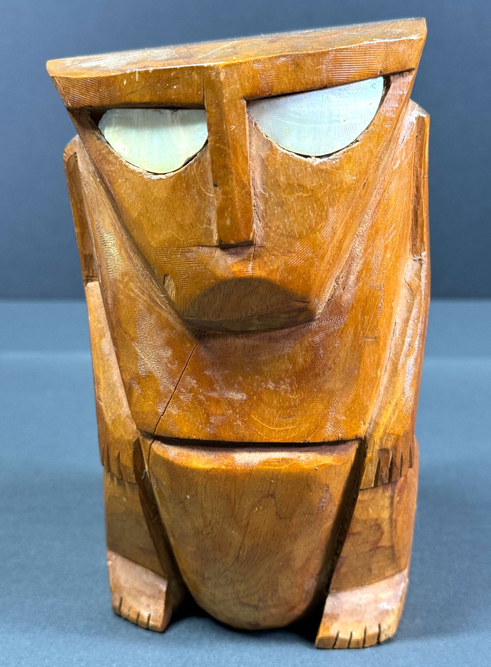 Caroline Islands Micronesia Squatting Figure. Carved wood. Shell Inlay. (1 of 11)