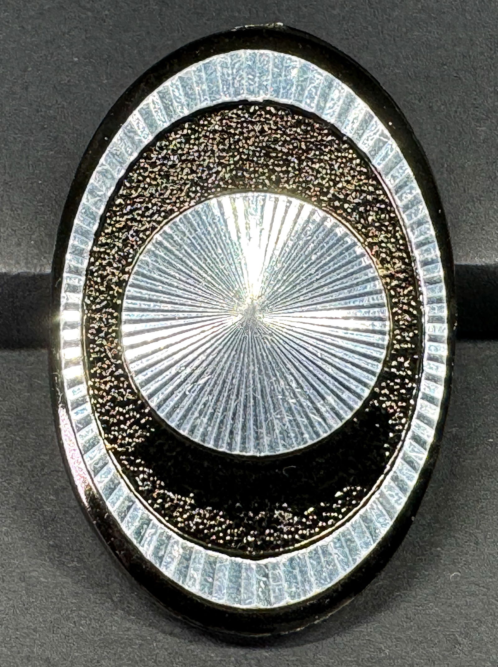 Vintage space age black enamel etched aluminum clip brooch. (1 of 7)