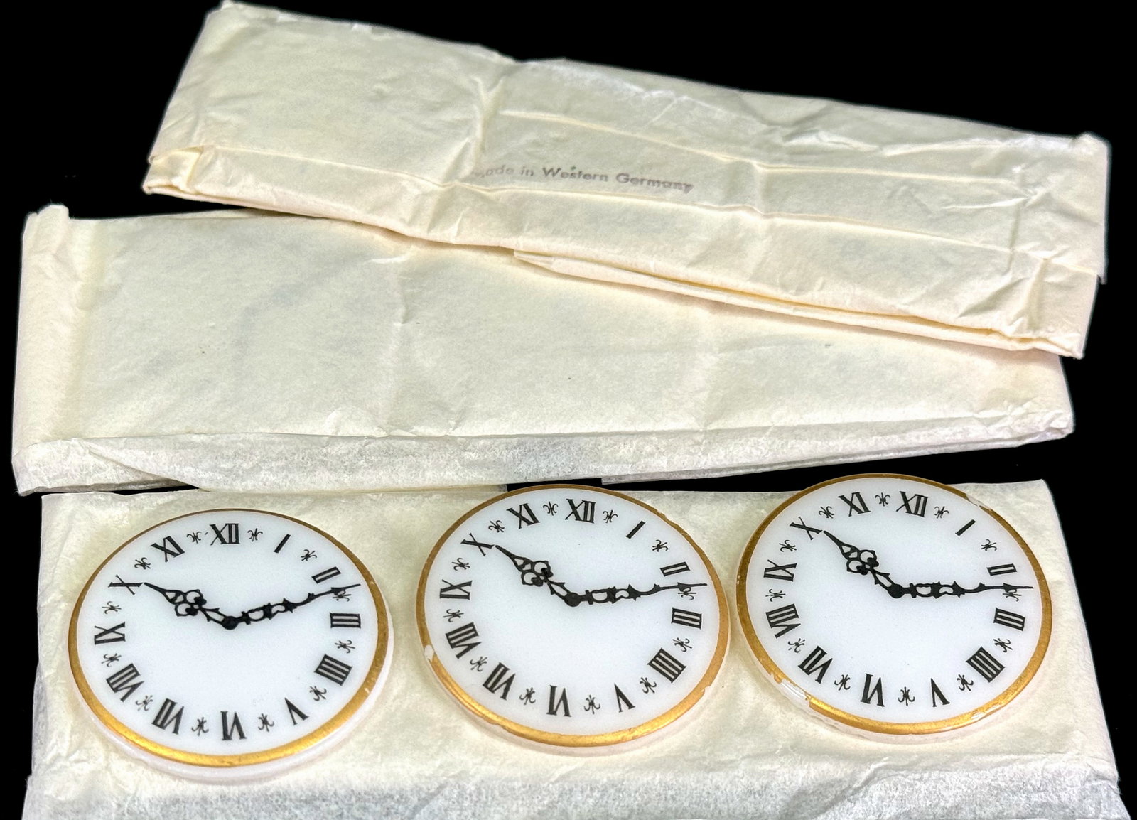 Vintage German milky glass watch face dial cabs dollhouse, crafts, jewelry making Lot of 9. (1 of 6)