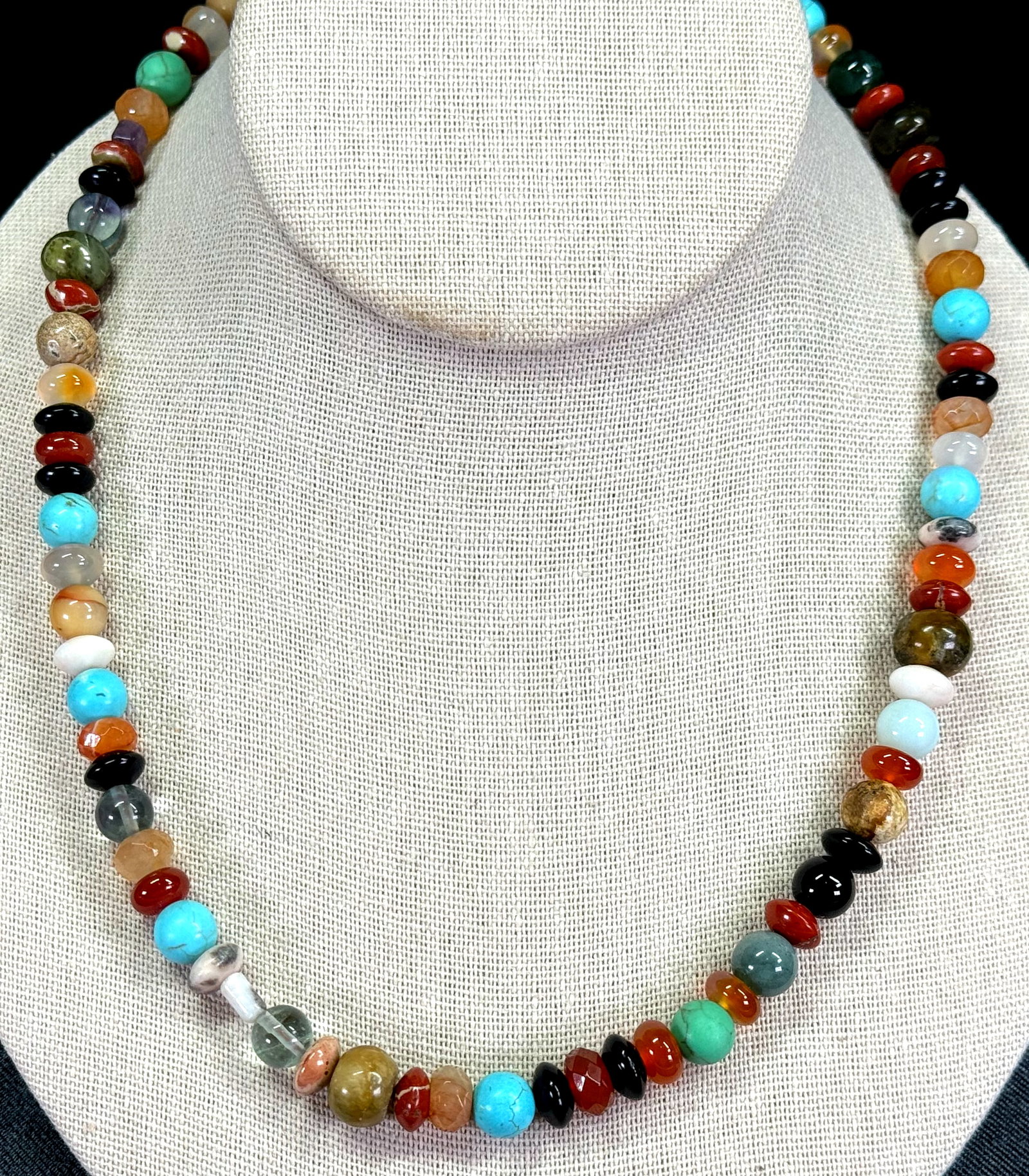 Signed MMA assorted colors natural stones beaded necklace (1 of 7)
