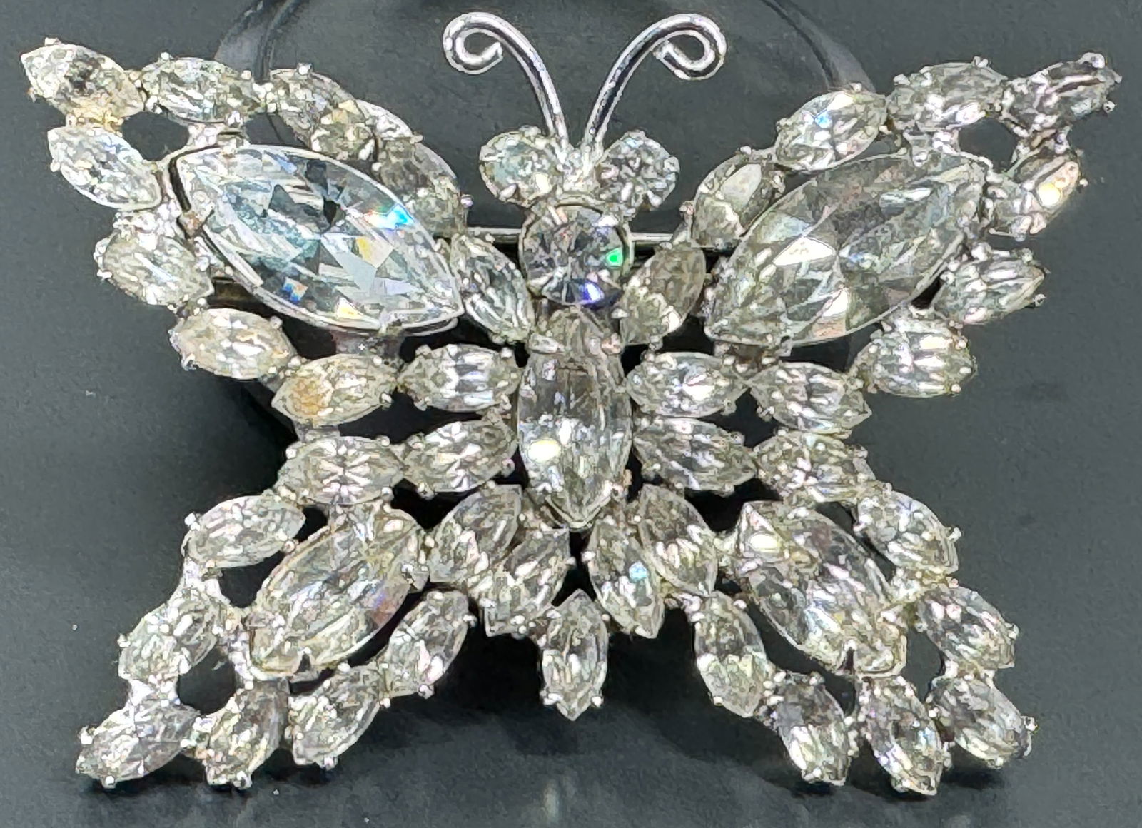 Vintage Kramer of New York clear crystals silvertone metal butterfly brooch. (1 of 6)