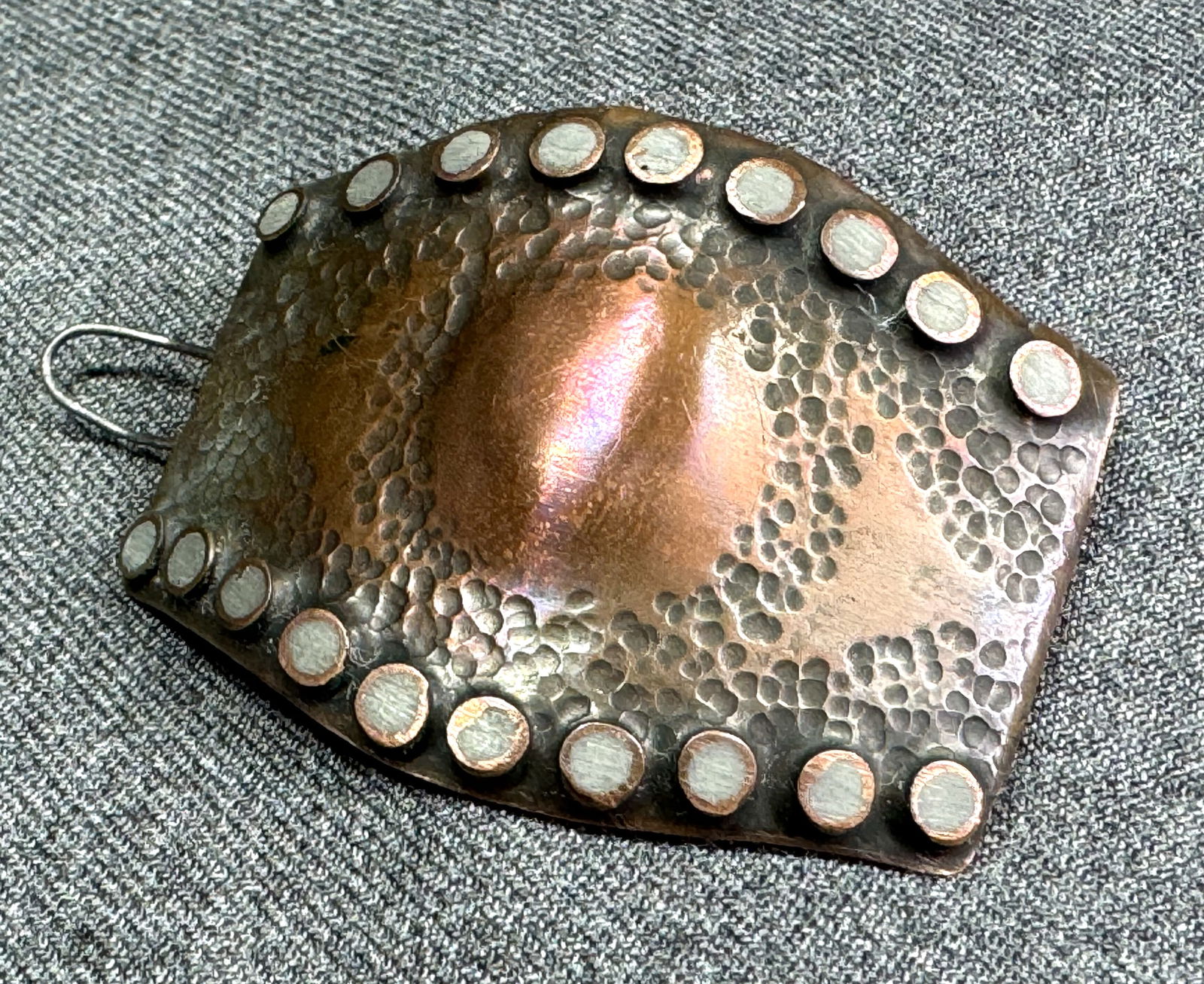 Vintage MCM brutalist enamel dots hammered copper hair barrette (1 of 8)