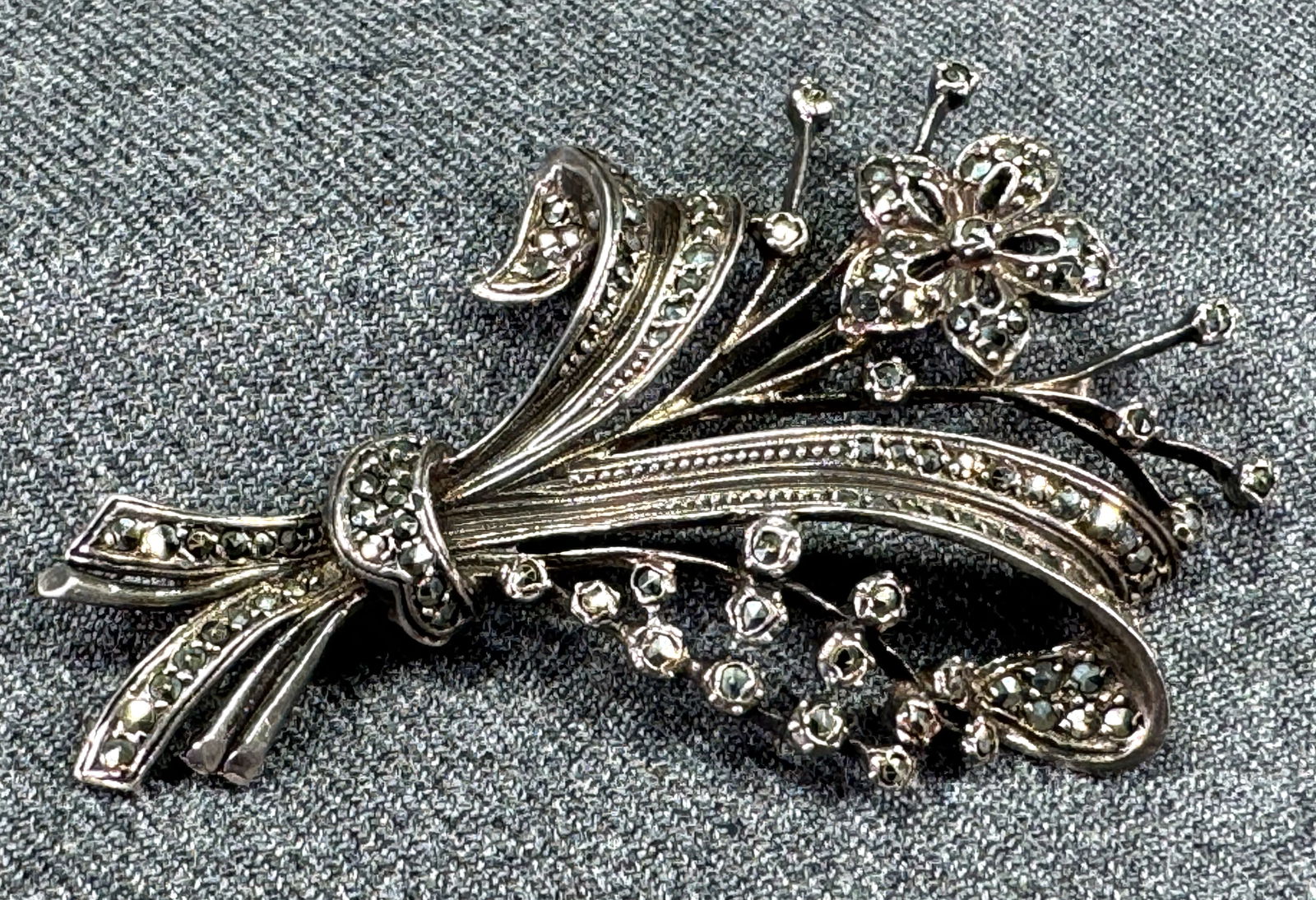 Vintage German Alice Caviness style marcasites sterling silver flowers bouquet pin brooch (1 of 13)