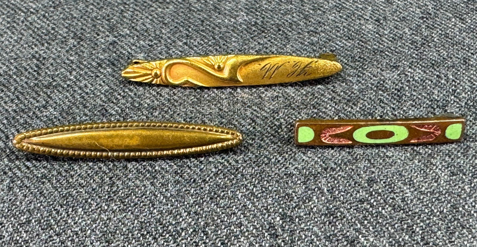 Antique Assorted Victorian Edwardian Metal Lingerie Pin Brooches. Lot of 3. One enameled (1 of 7)