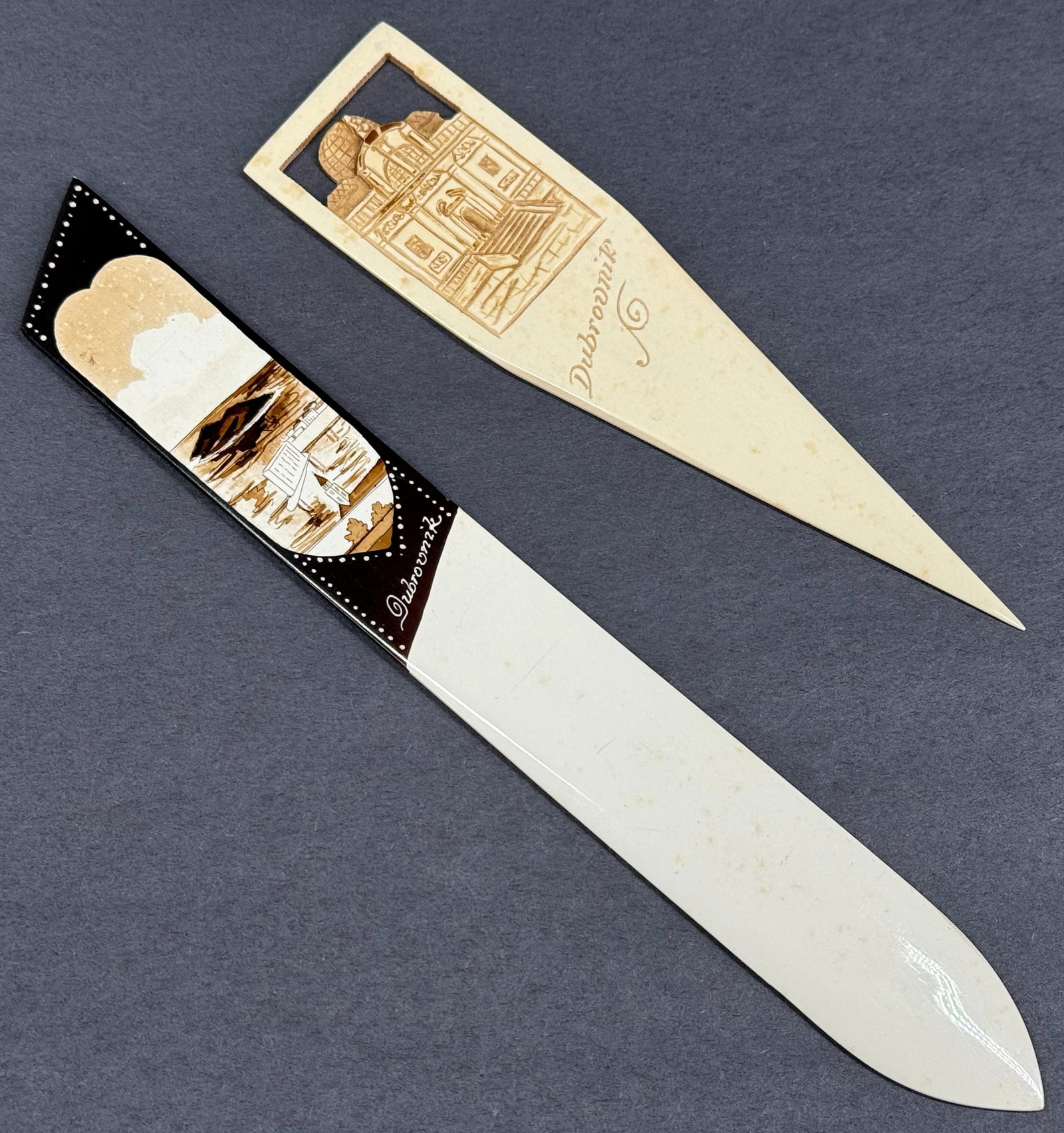 Vintage carved and painted celluloid Yugoslavian Dubrovnik Souvenir Letter Opener and Bookmark. (1 of 7)
