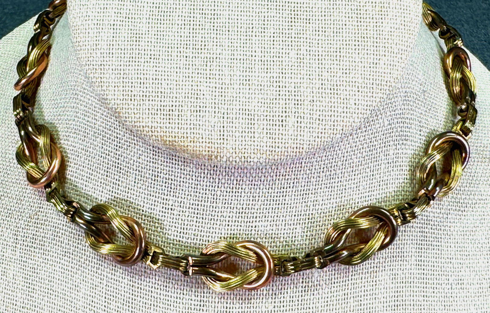 Buy Vintage Infinity Knot Links Rose & Yellow 12k Gilt Sterling Collar