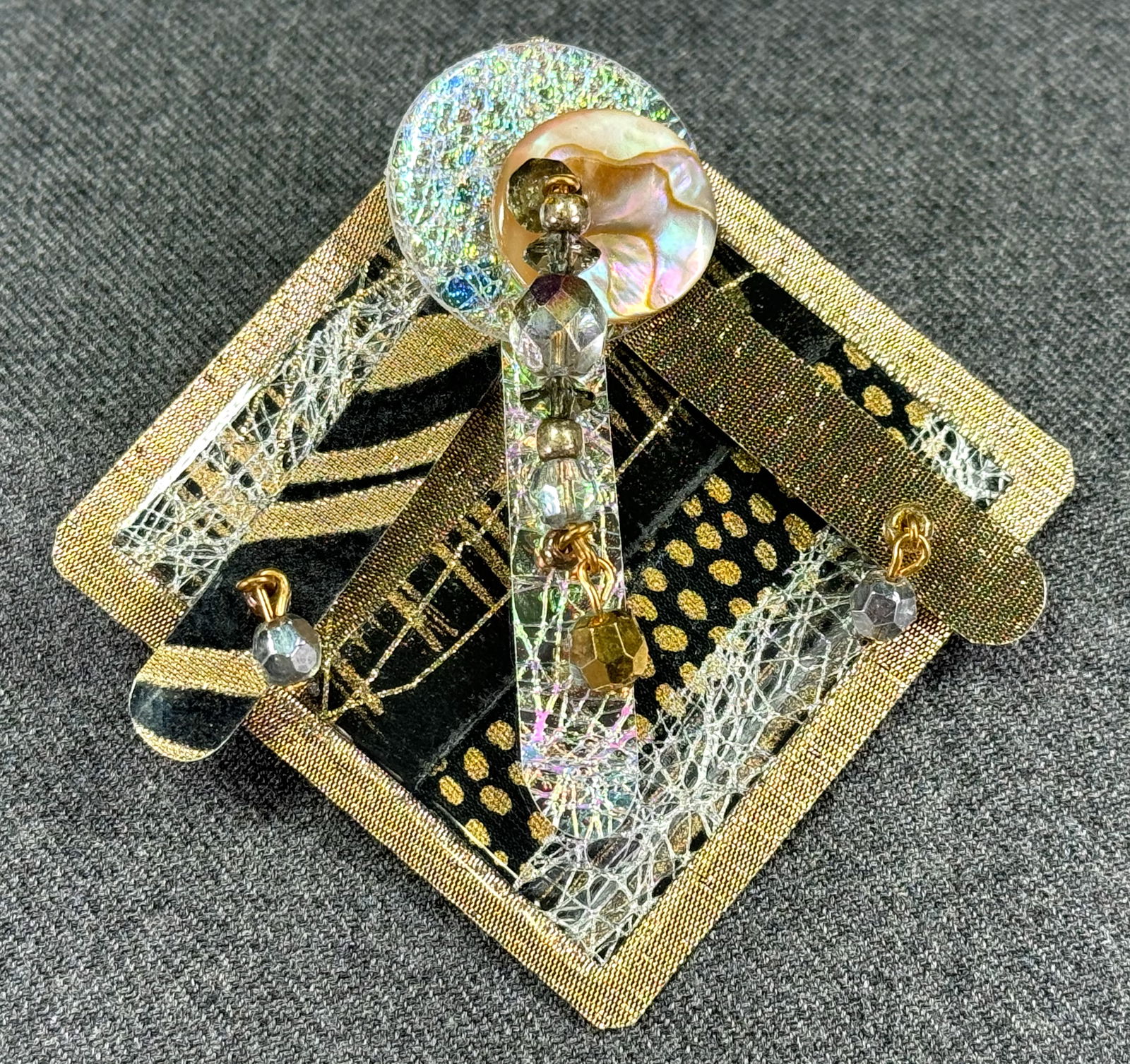 Vintage artsy glitter color celluloid beaded dangles pin brooch (1 of 5)