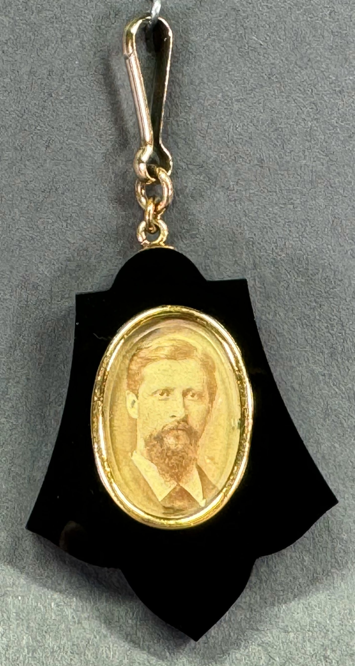 Antique Victorian 14K gold & gold filled black onyx mourning locket tulip shaped pendant fob (1 of 9)