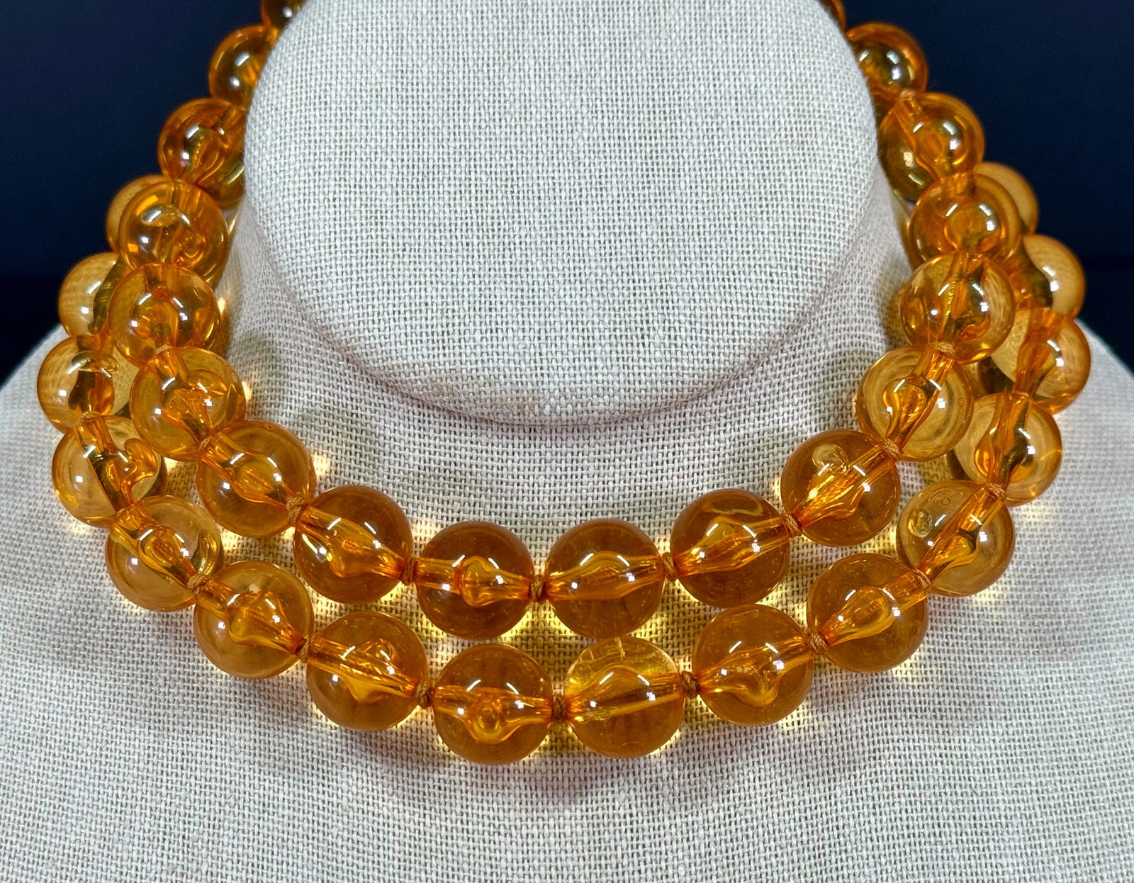 Vintage 80s Flli Menegatti Italy gilt sterling flower clasp amber color plastic beaded necklace. (1 of 10)