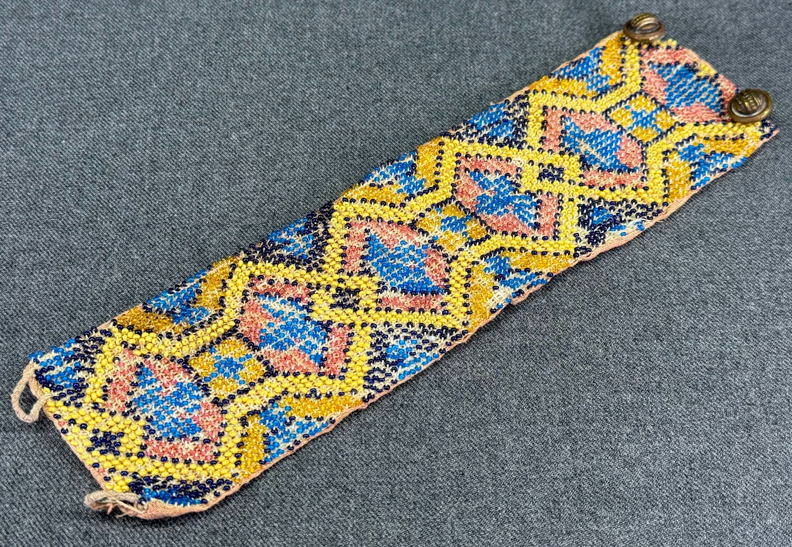 Antique art deco glass microbeaded cuff bracelet. (1 of 7)