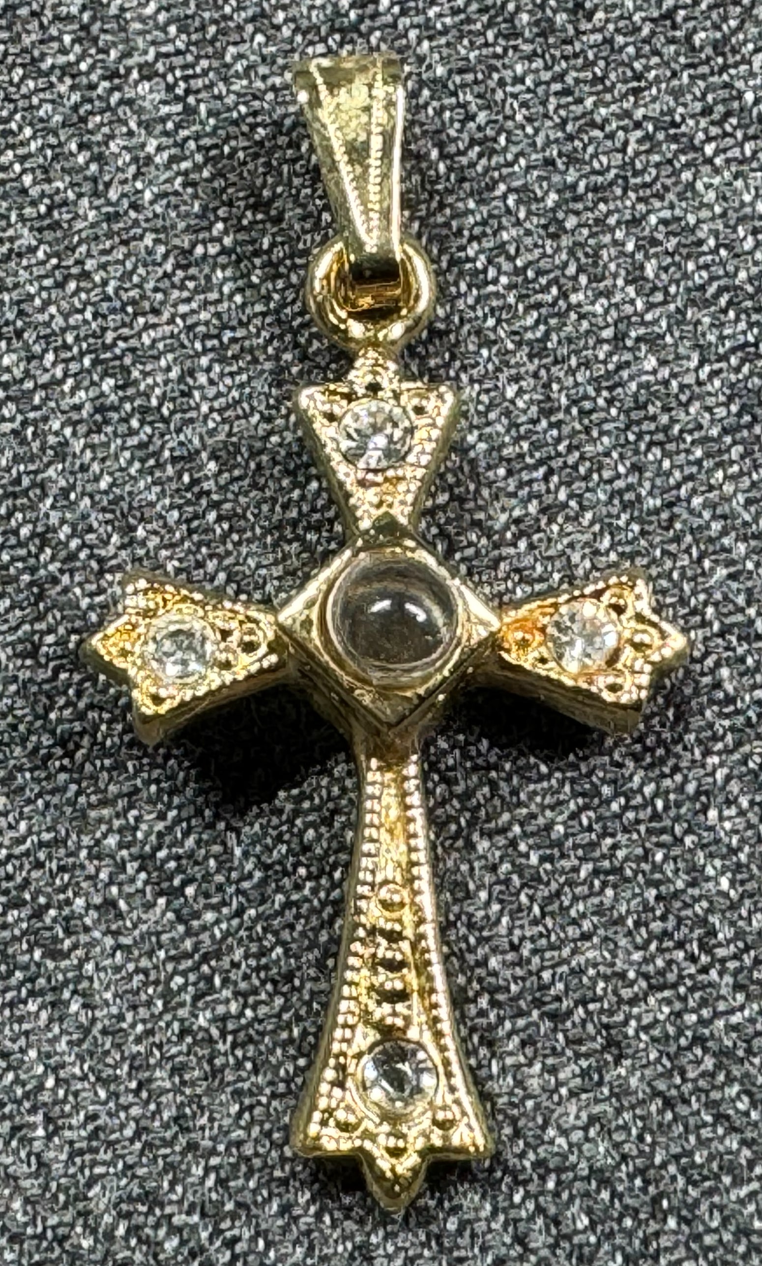 Vintage Stanhope "Lords Prayer" clear crystals goldtone metal cross pendant. (1 of 5)
