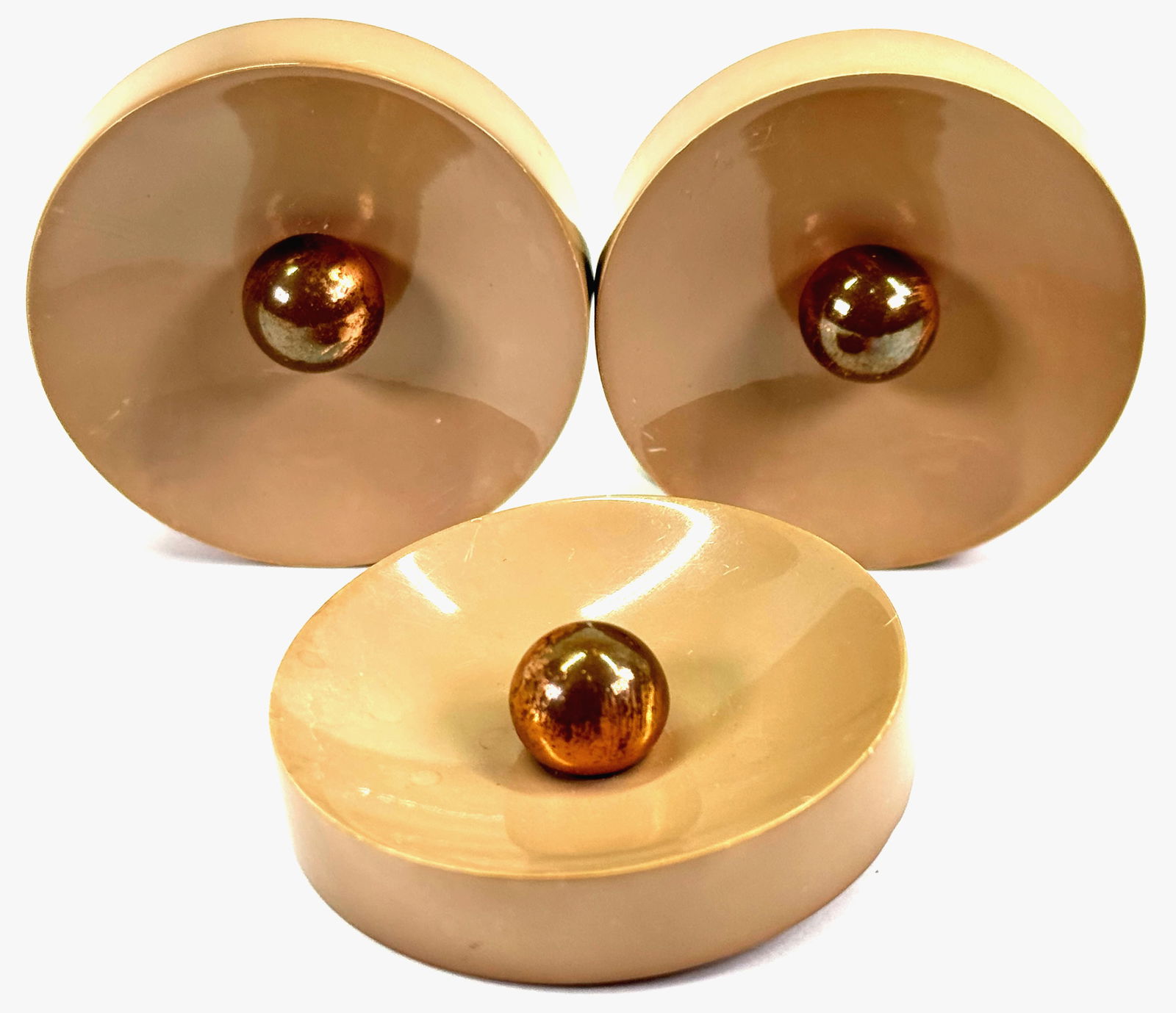 Antique art deco Bengel style golden metal beige galalith 3 huge buttons lot (1 of 5)