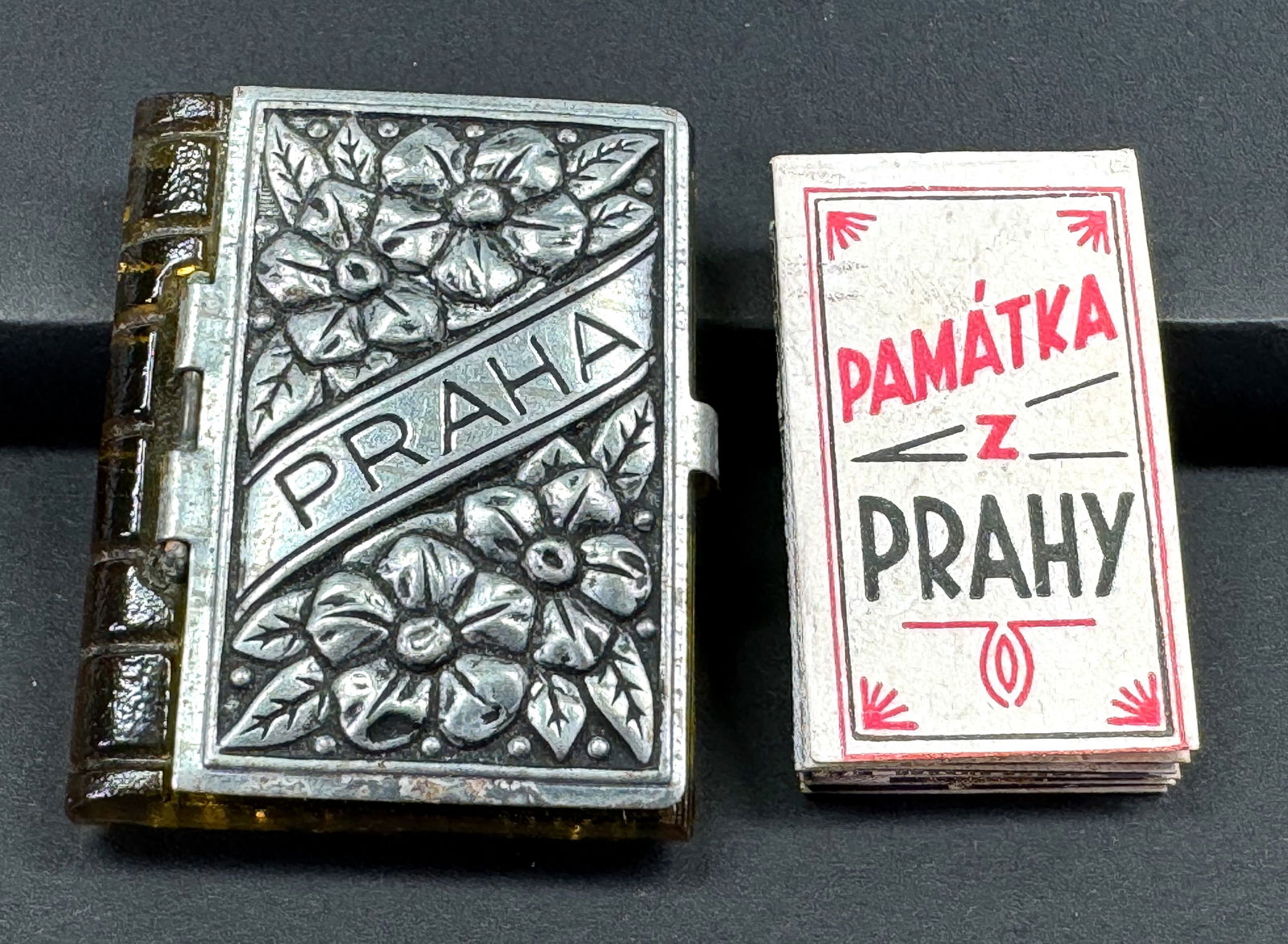 Vintage Prague Praha souvenir  glass & metal book shaped miniature case with pictures. (1 of 10)
