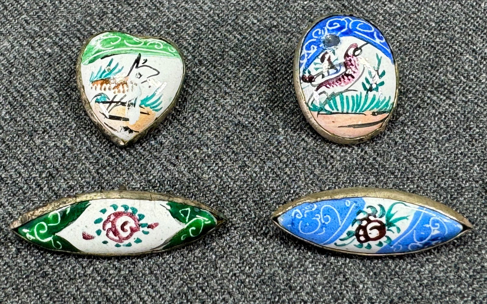 Vintage Persian hand painted enamel metal assorted buttons. Lot of 4 (1 of 6)