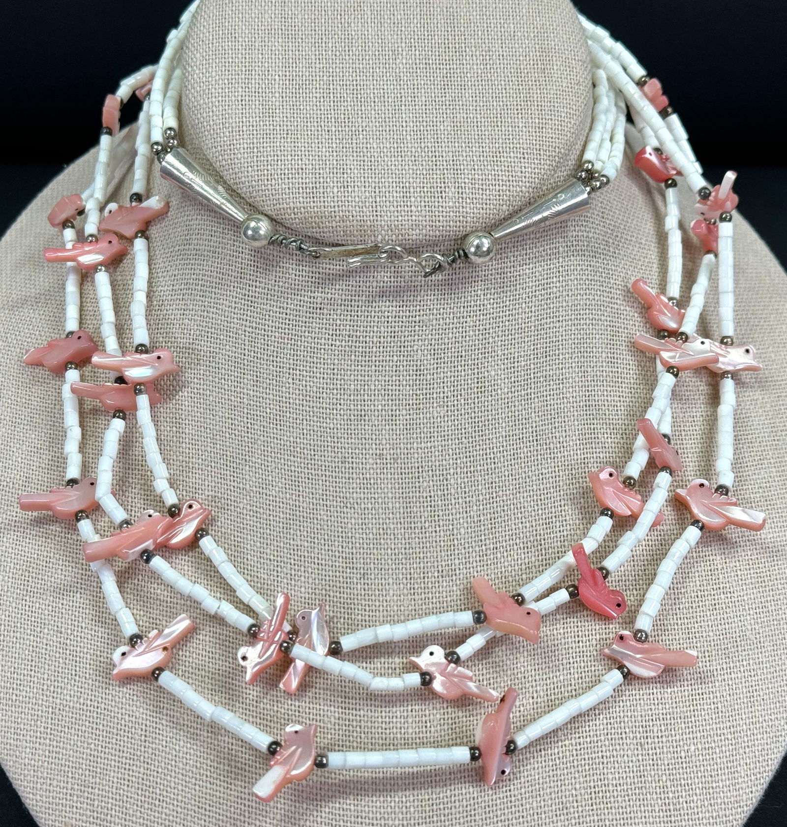 Vintage Colored Mother Of Pearl Birds Heishi Shell Beads 3 Strands Fetish Necklace. (1 of 10)
