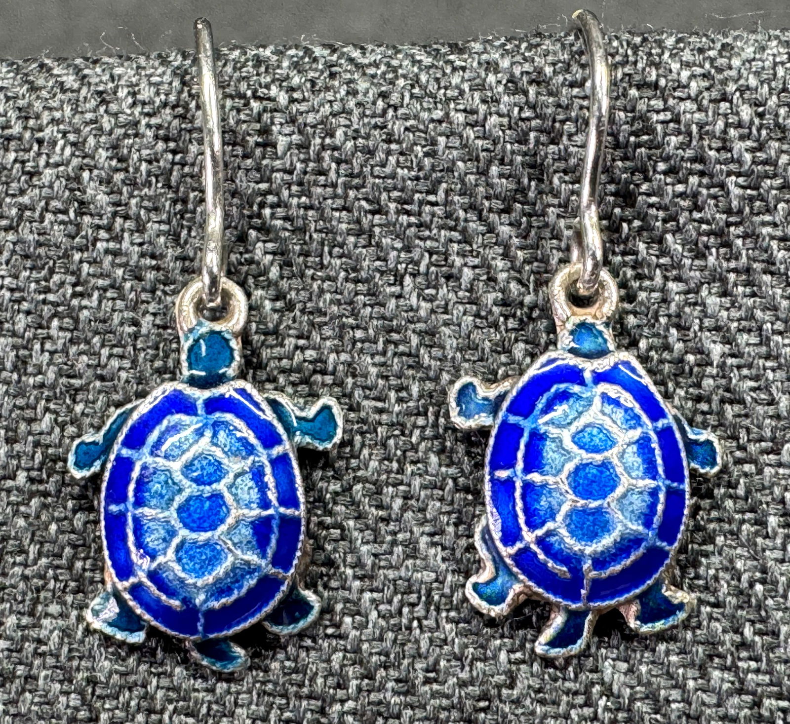 Vintage Chinese turquoise enamel sterling silver turtle hook earrings (1 of 5)