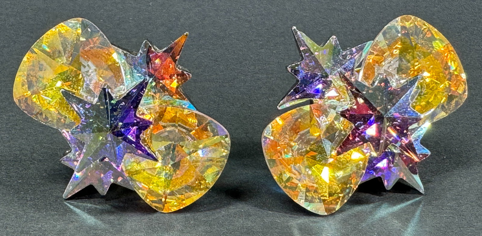 Vintage Wendy Gell style AB faceted and star shaped crystals clip on earrings. (1 of 5)