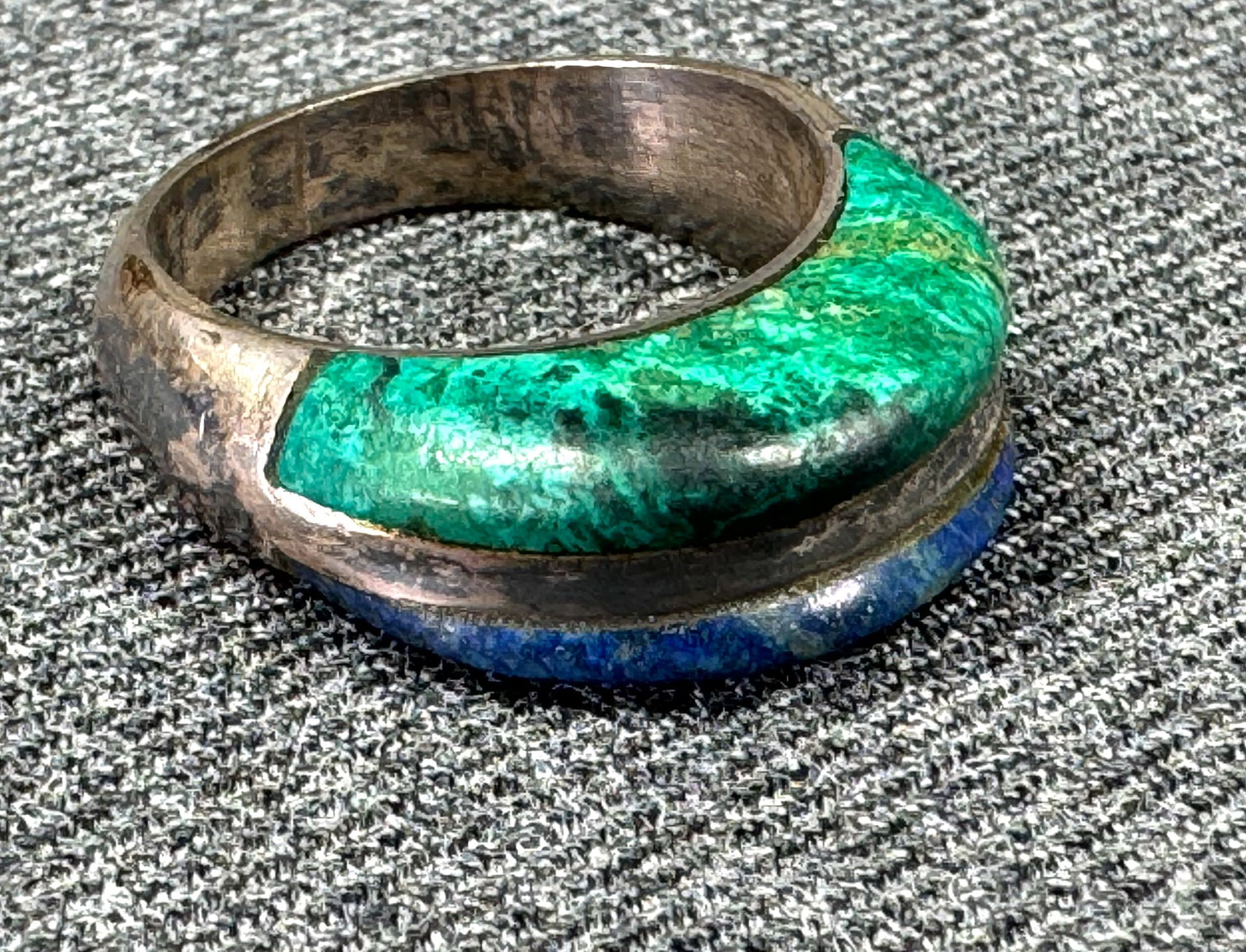 Vintage MCM chrysocolla & lapis sterling silver ring. (1 of 15)