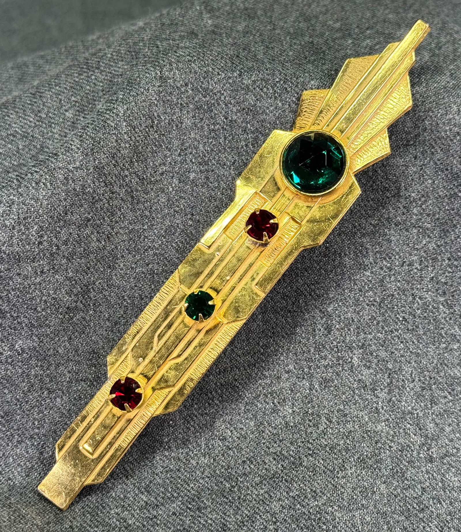 Vintage Miriam Haskell art deco style crystals goldtone Christmas large pin brooch (1 of 13)