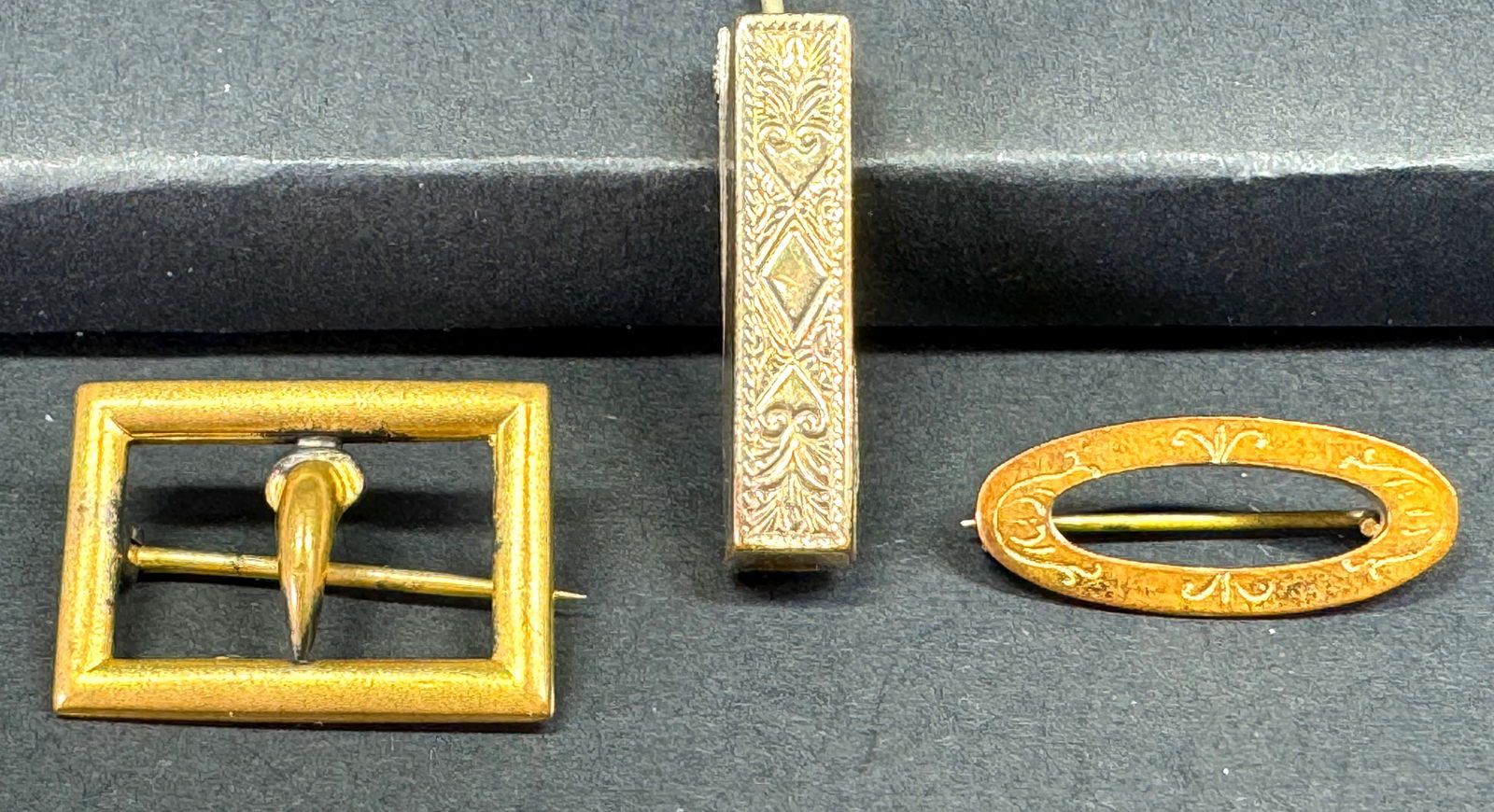 Antique Assorted Victorian Edwardian Goldtone Metal Lingerie Pin Brooches. Lot of 3. (1 of 8)