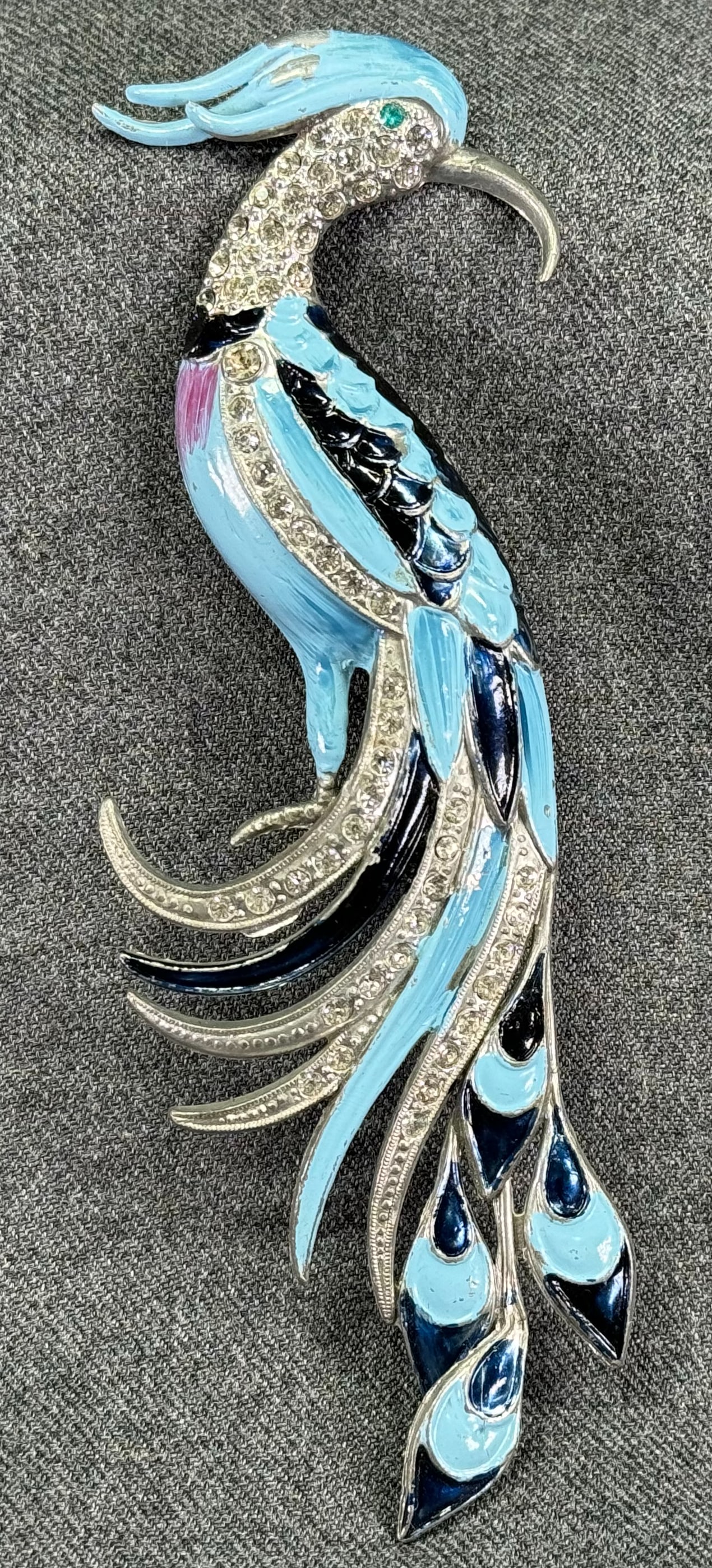 Vintage Boucher style rhinestones enamel pot metal huge peacock pin brooch. (1 of 10)
