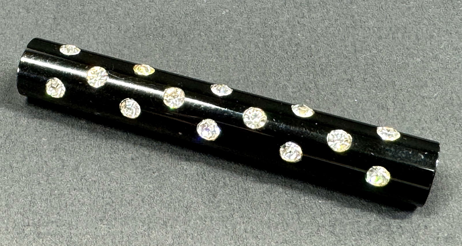 Vintage art deco encrusted clear rhinestones black celluloid pin brooch . (1 of 6)