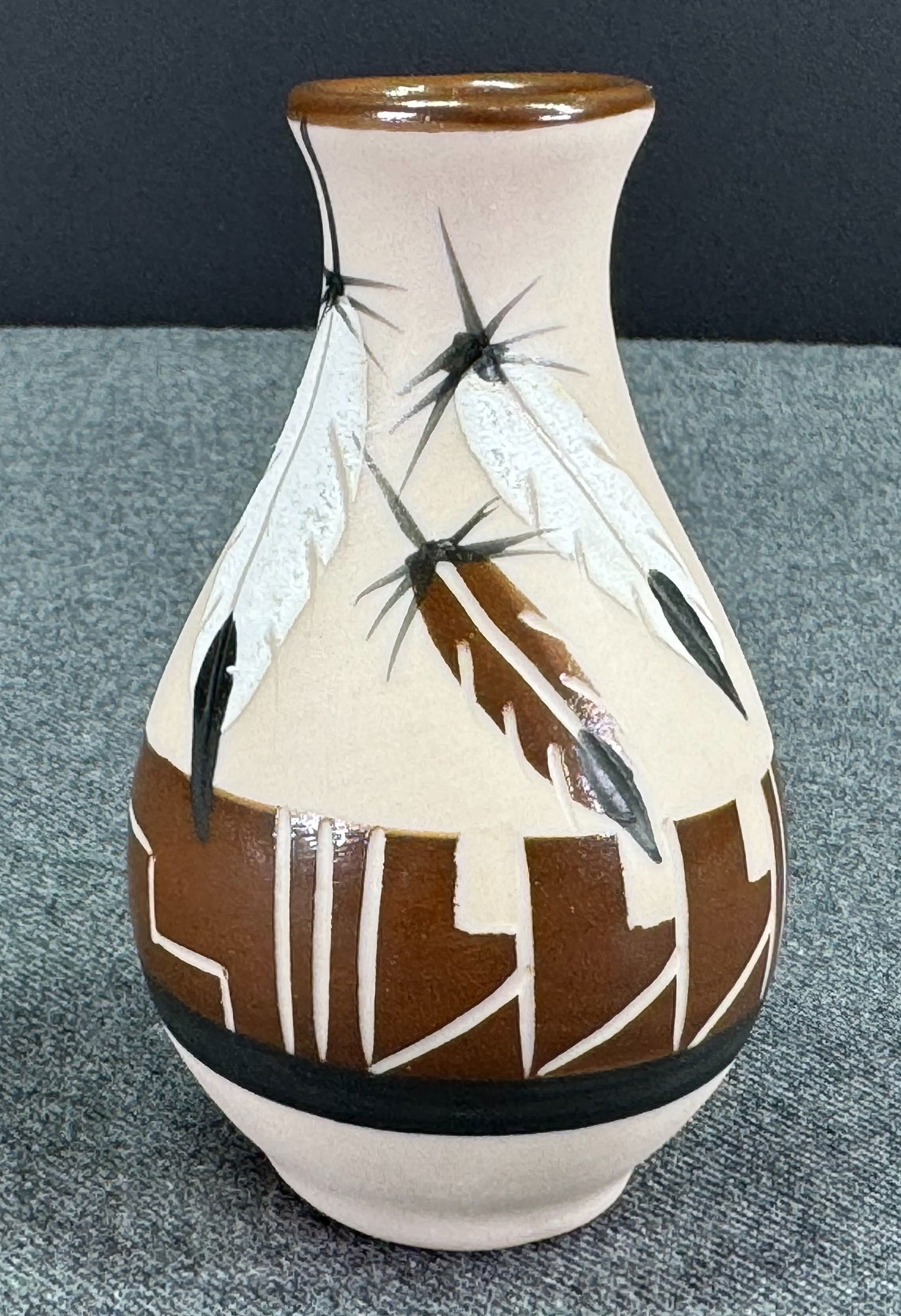 Betty Selby southwestern pueblo feathers miniature pottery vase (1 of 9)