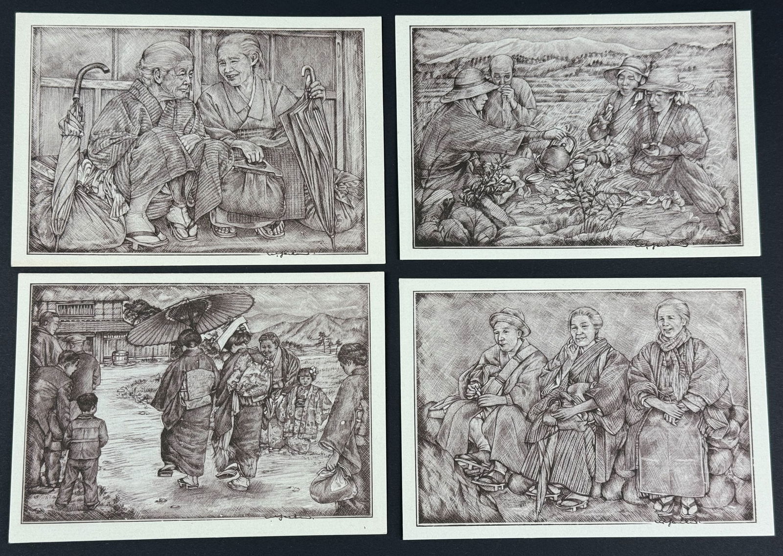 Vintage Japanese 50's Willy Seiler Art Postcards. Coun Try Wedding,Chatterboxes, Resting,Ocha Party (1 of 11)