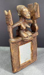 African Yoruba Nigeria Mirror. Carved wood, mirror glass.
