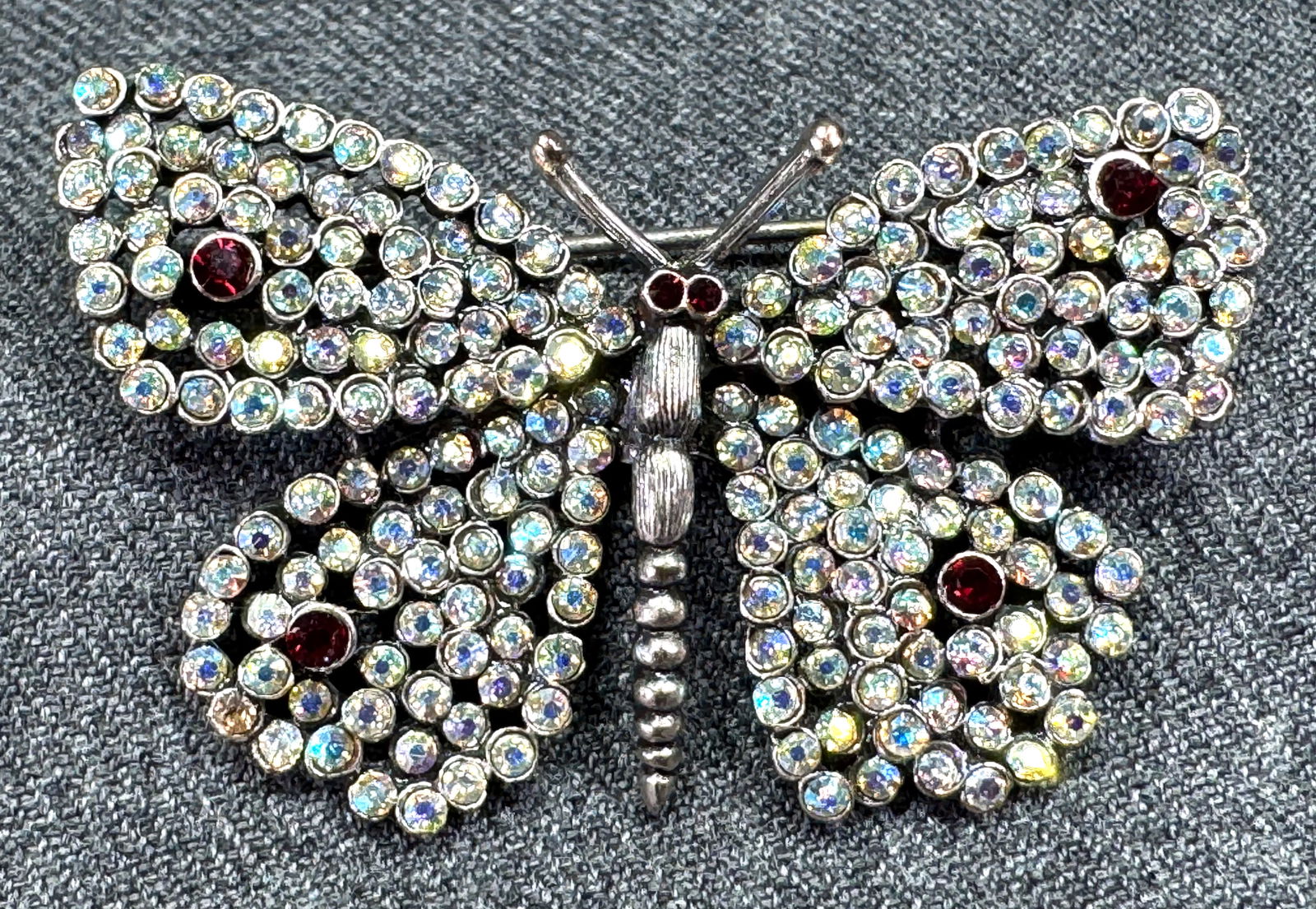 Vintage Hobe AB & color crystals silvertone butterfly pin brooch (1 of 10)