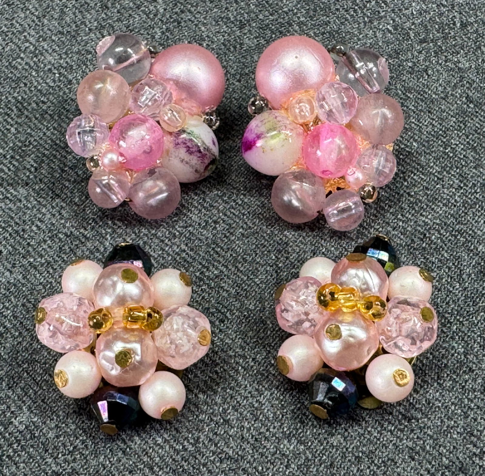 Vintage Karu Arko & West Germany assorted rose beads clip on earrings (1 of 11)
