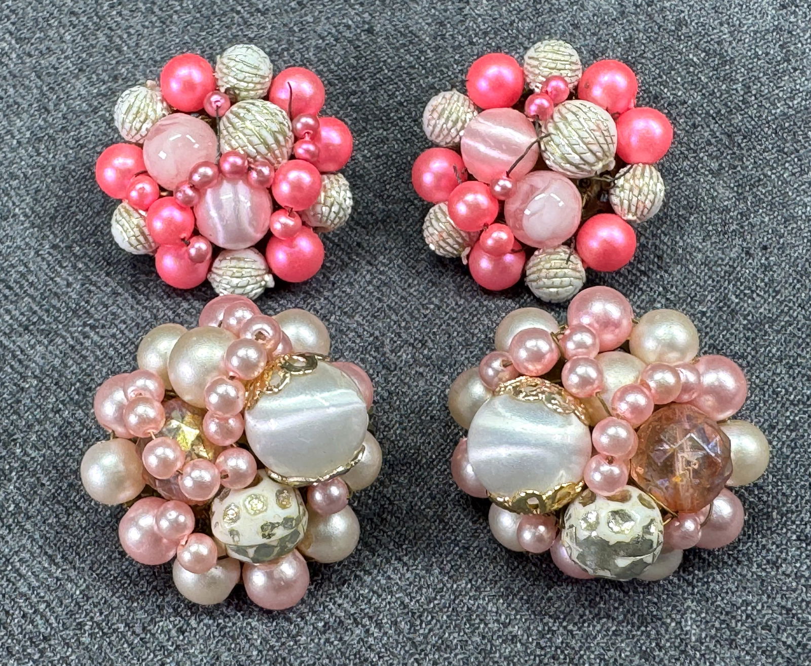Vintage Japan assorted rose & pink beads clip on earrings (1 of 11)