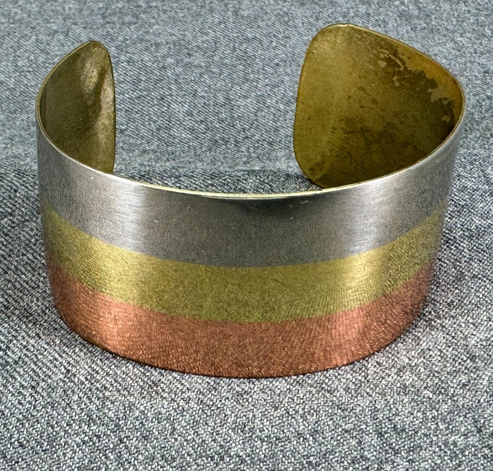 Metal Petals Studio Inc Chicago striped bronze, copper and alpacca cuff bracelet (1 of 9)
