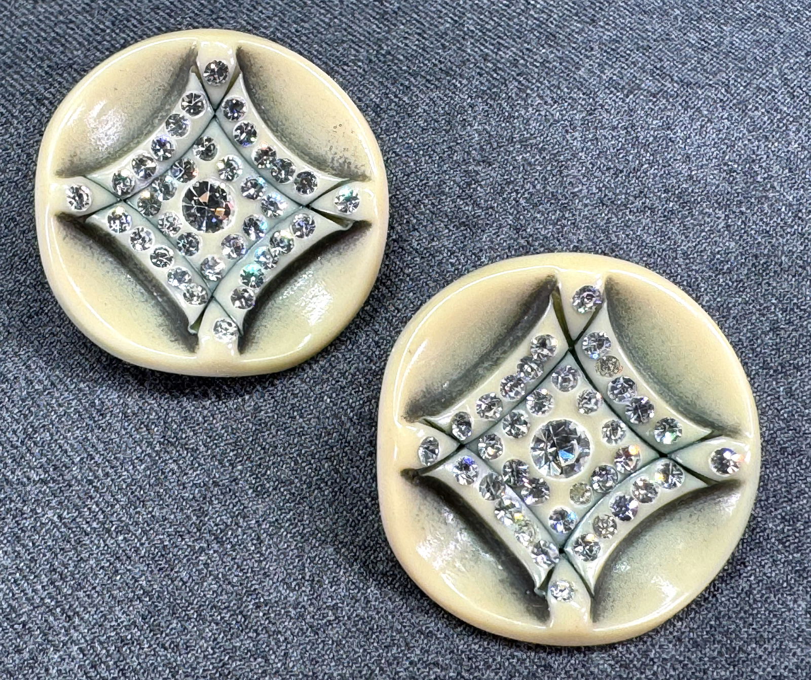 Vintage art deco style clear rhinestones celluloid clip on earrings (1 of 6)