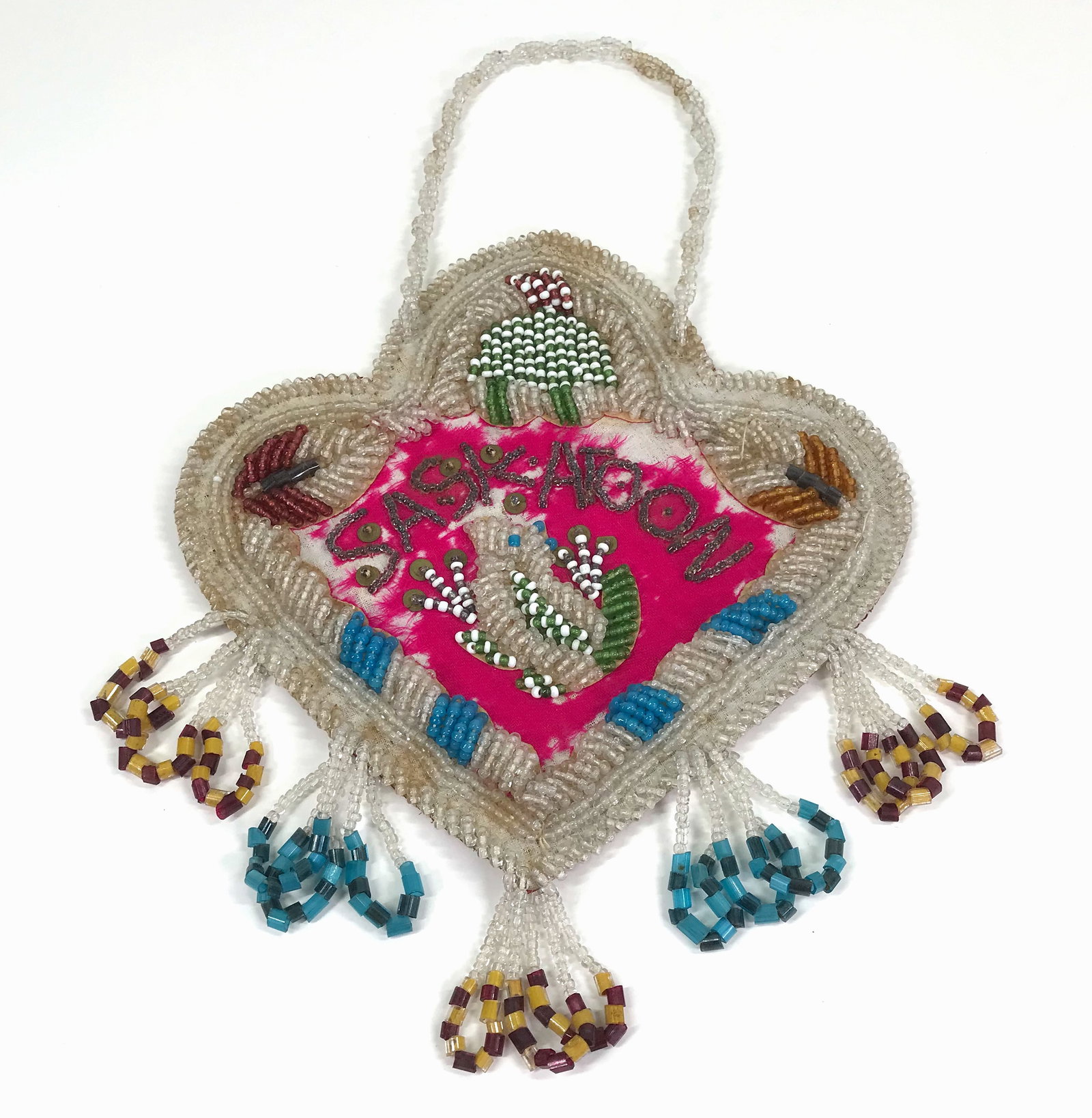 Iroquois Beaded Saskatoon Squirrel Heart Shaped Wall Hanging. (1 of 8)