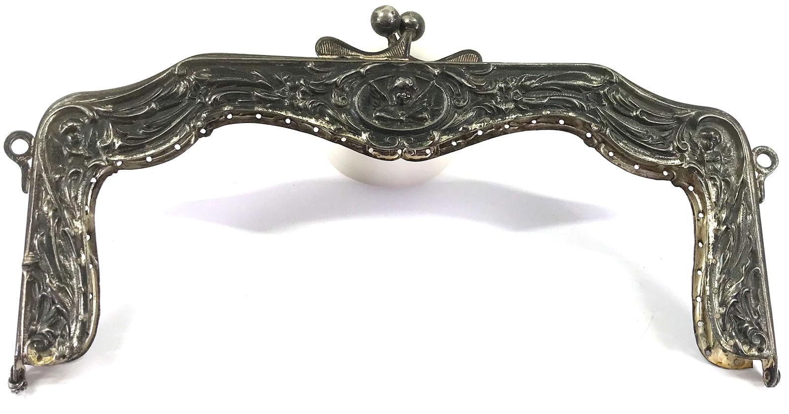 Antique Cupid Angels Flowers & Leaves Silver Purse Frame (1 of 20)