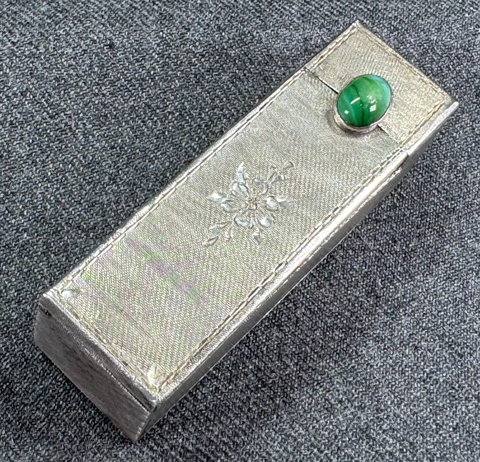 Vintage Italian engraved flower brushed silver flip case with mirror lipstick holder. (1 of 16)