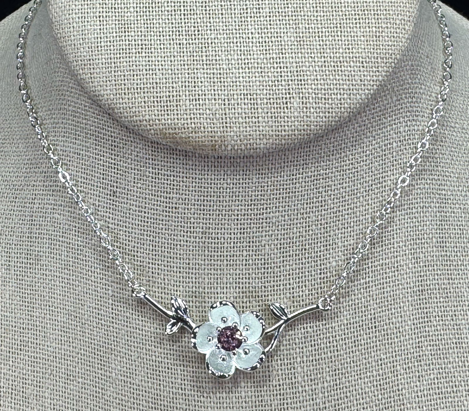 Vintage rose crystal sterling silver flower medallion collar necklace (1 of 8)