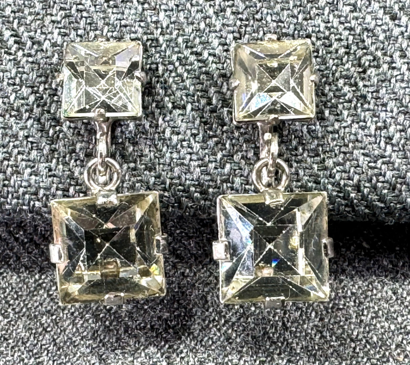 Vintage sterling silver square crystals screw back earrings (1 of 6)
