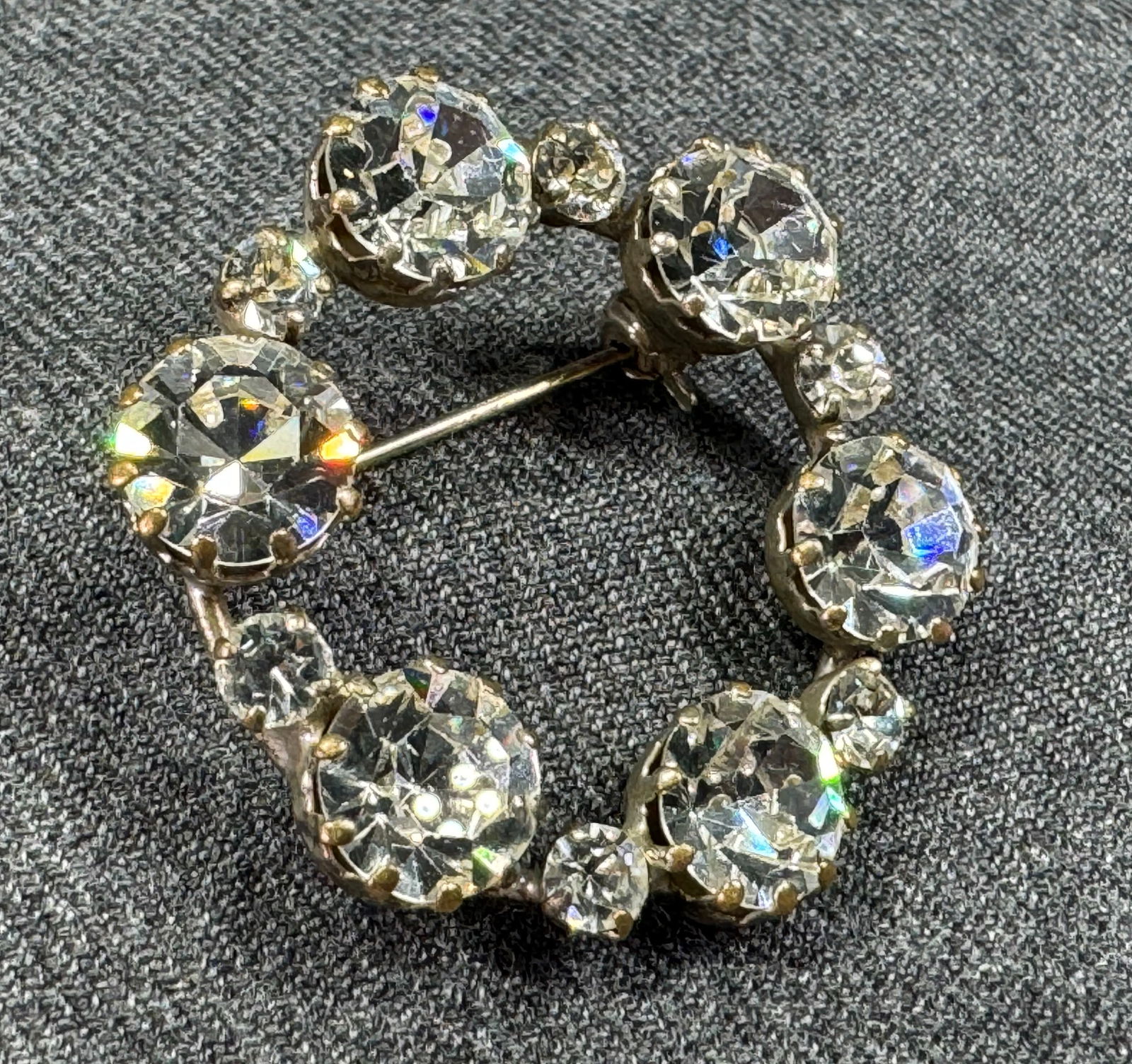 Vintage  Austrian sparkling clear crystals silvertone wreath pin brooch. Marked (1 of 7)