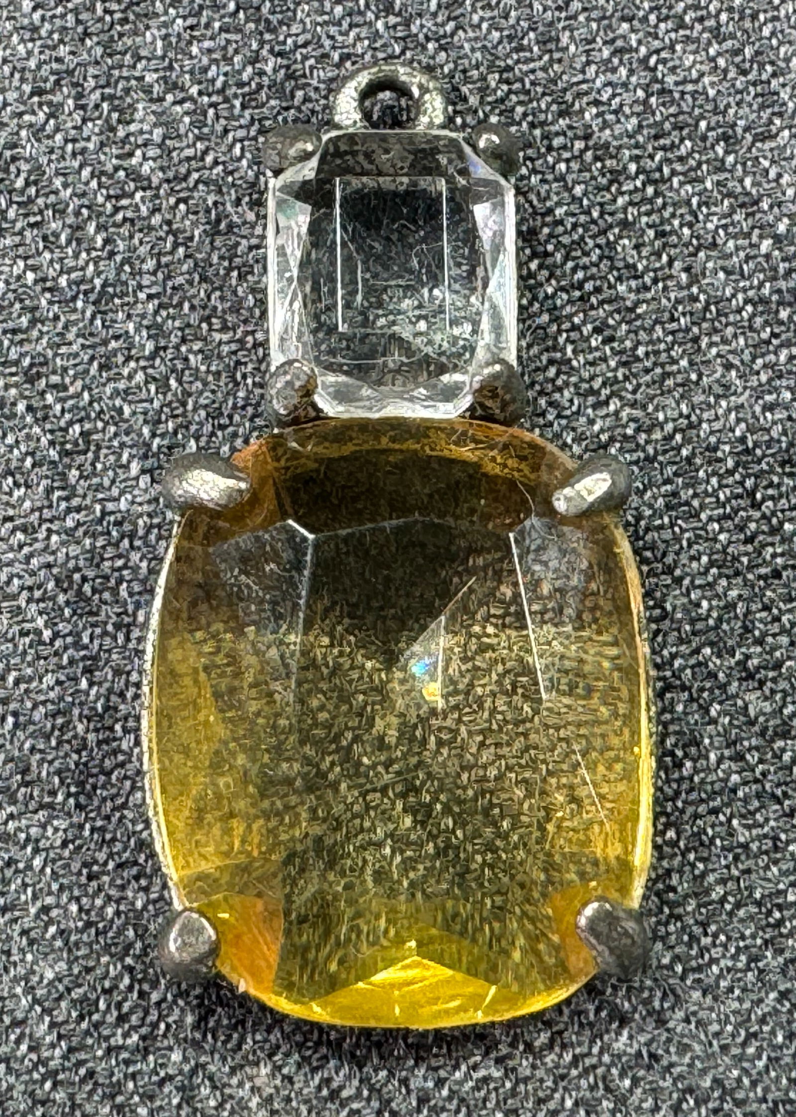 Vintage open back crystals pot metal pendant. (1 of 6)