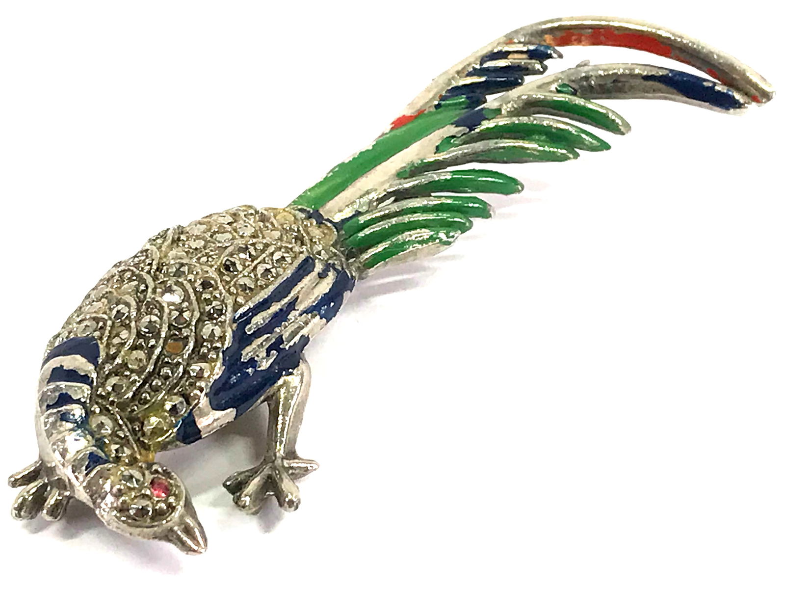 Vintage Art Deco marcasites enamel  bird of paradise brooch. (1 of 9)