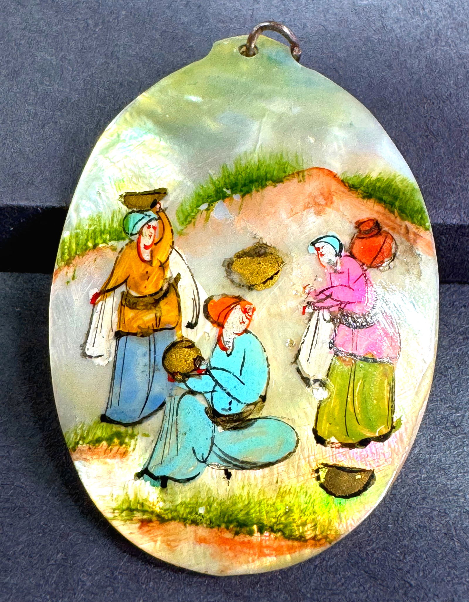 Antique Mother of Pearl Pendant Hand Painted Miniature Persian Picture Pendant. (1 of 4)