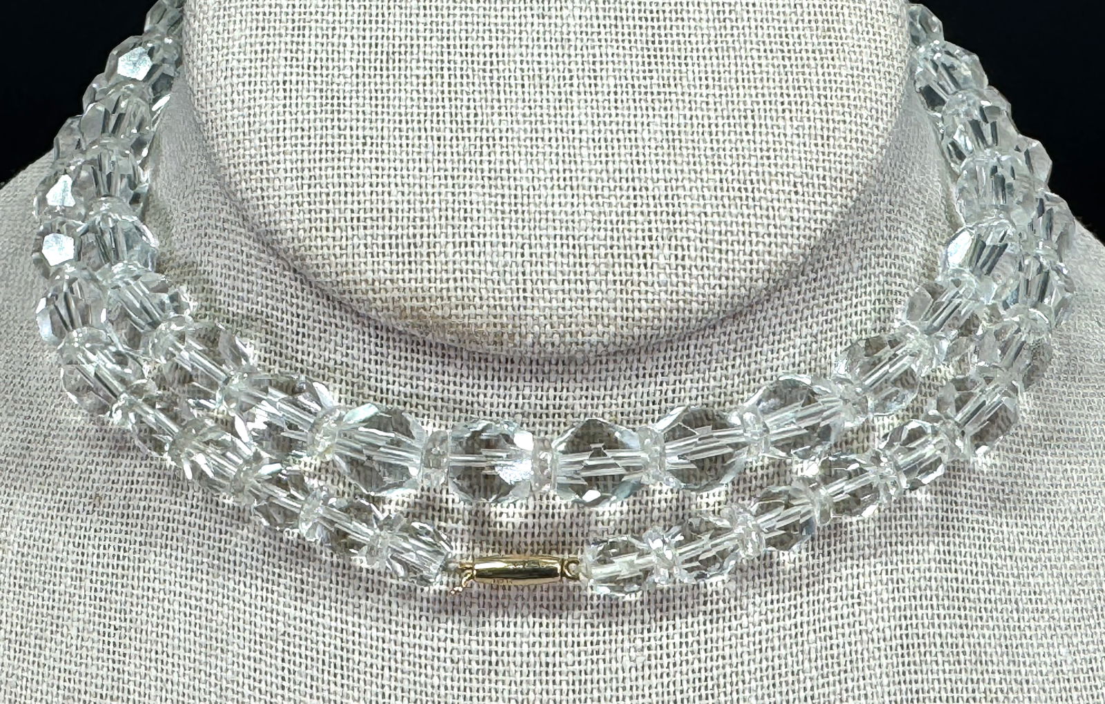 Vintage art deco 10K yellow gold clasp faceted crystal beaded necklace. (1 of 9)