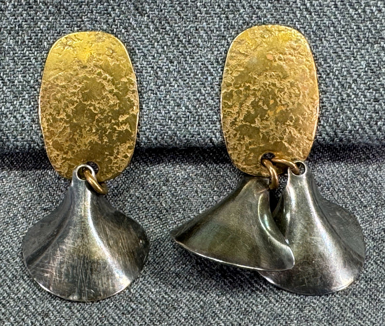 Vintage Marjorie Baer SF gunmetal dangles and bronze clip on earrings. (1 of 5)