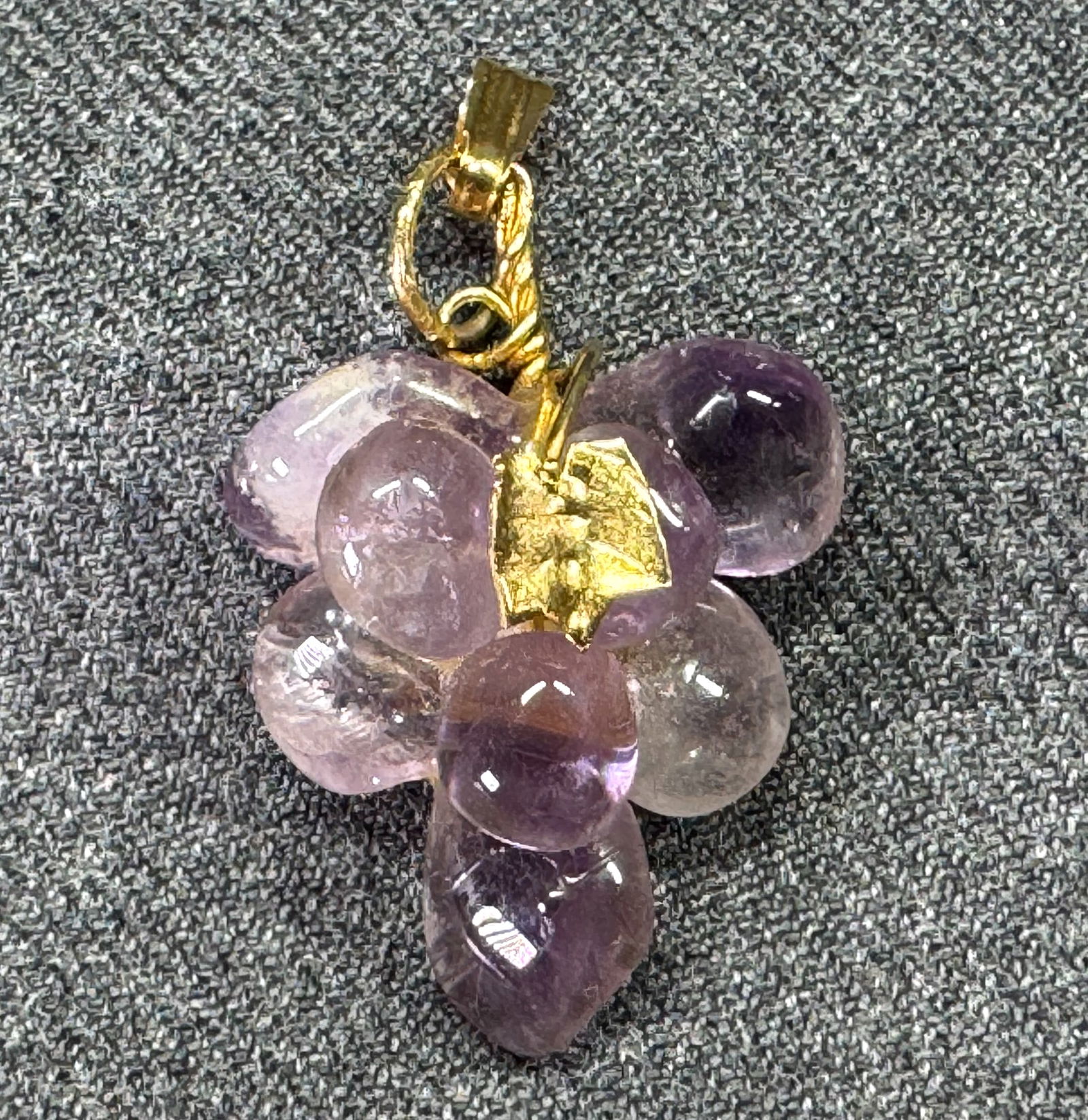 Vintage artisan crafted amethyst stone goldtone metal grape's cluster pendant (1 of 6)