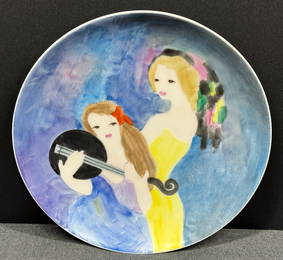 Vintage French Marie Laurencin Style Porcelaine de Paris / Limoges Plate. Hand painted porcelain.