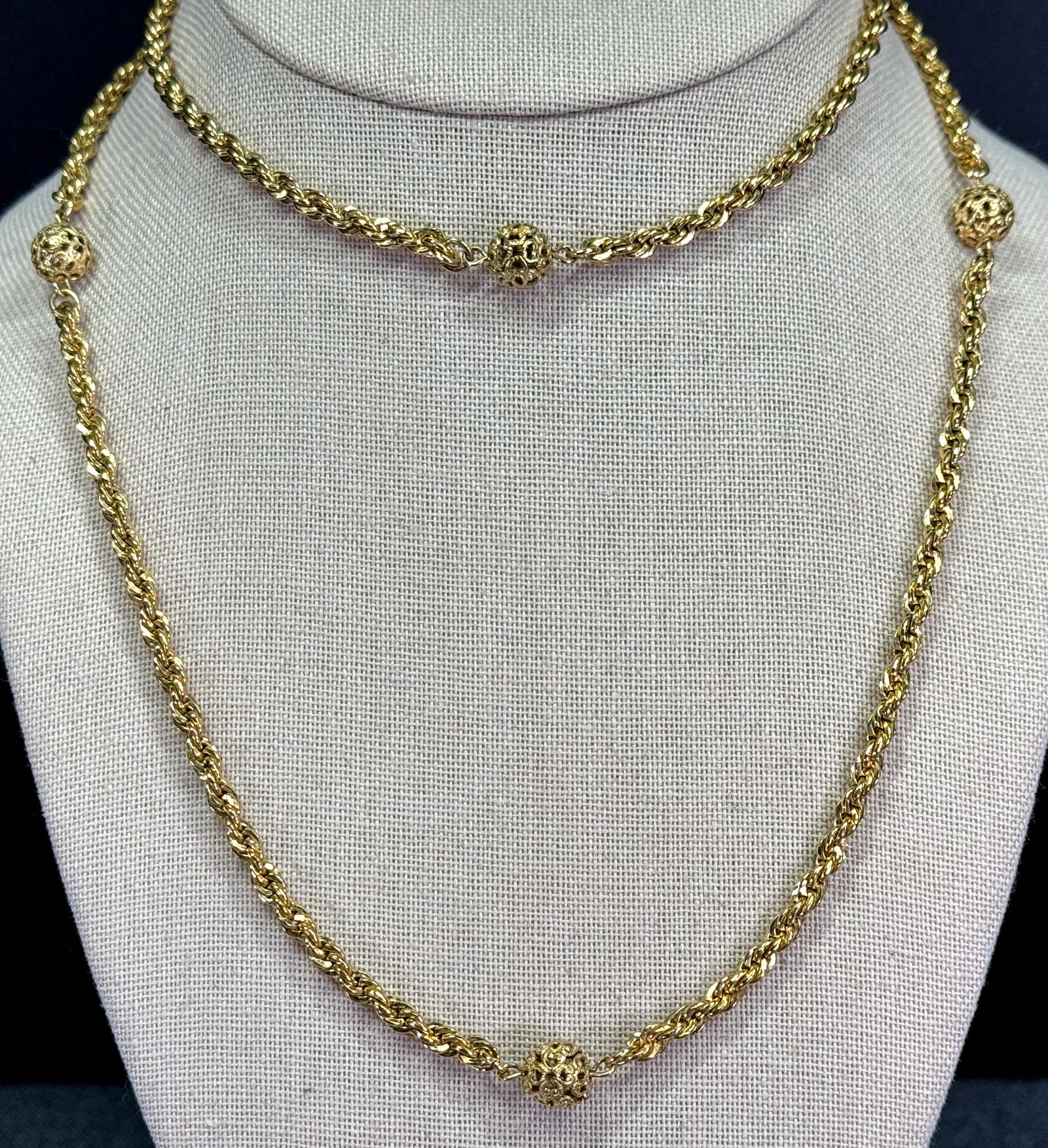 Vintage Carl Art 12K gold-filled filigree ball beads chain necklace (1 of 9)